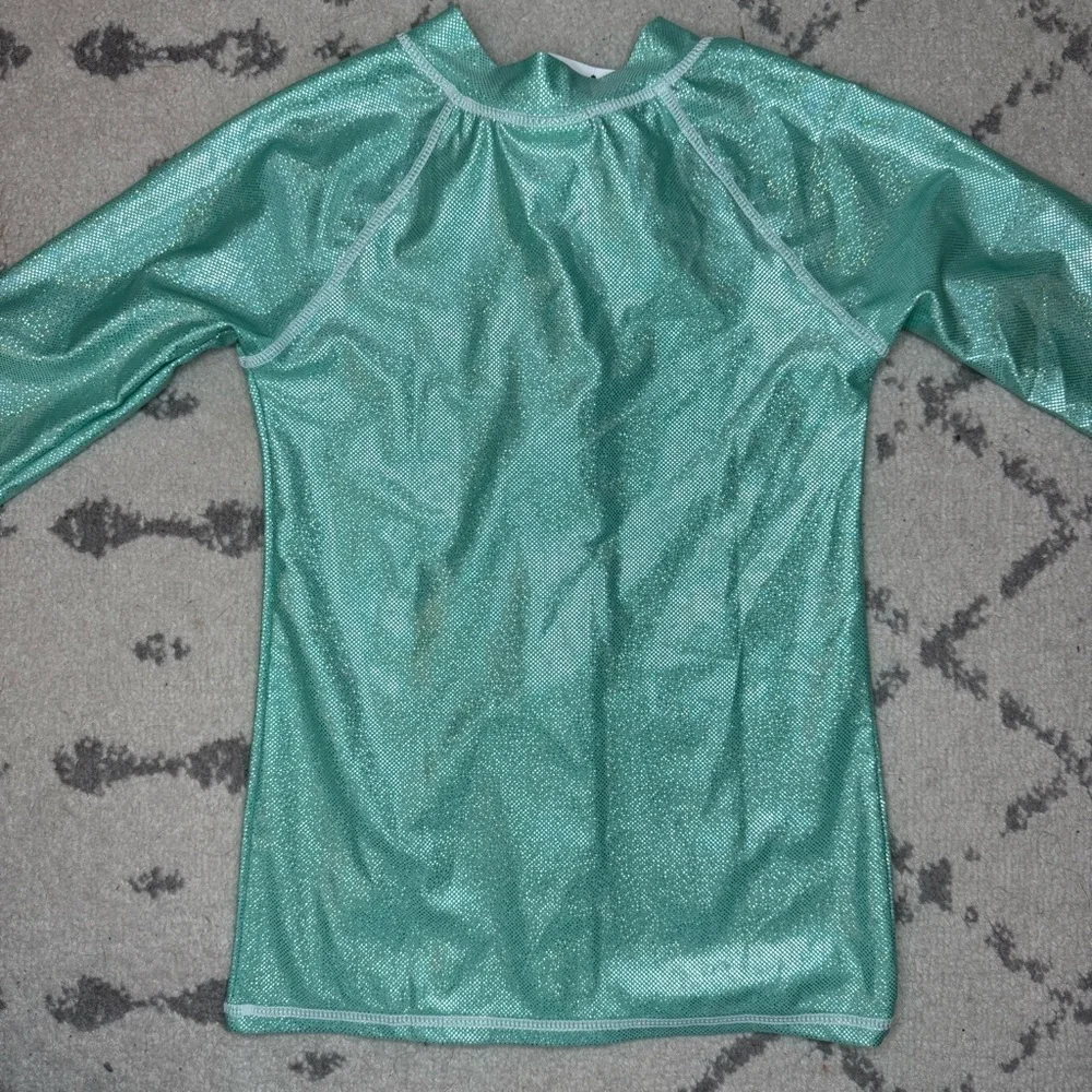 NWT FLAP HAPPY Sparkle Shimmery Teal Blue Longsleeve Rashguard Swim Beach Top